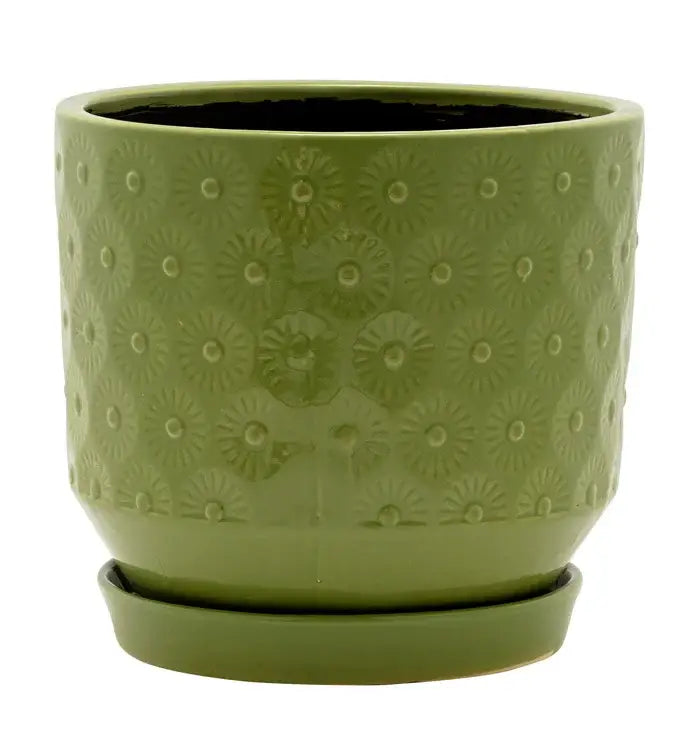 Olive Green Planter with Embossed Sunburst Item #14612