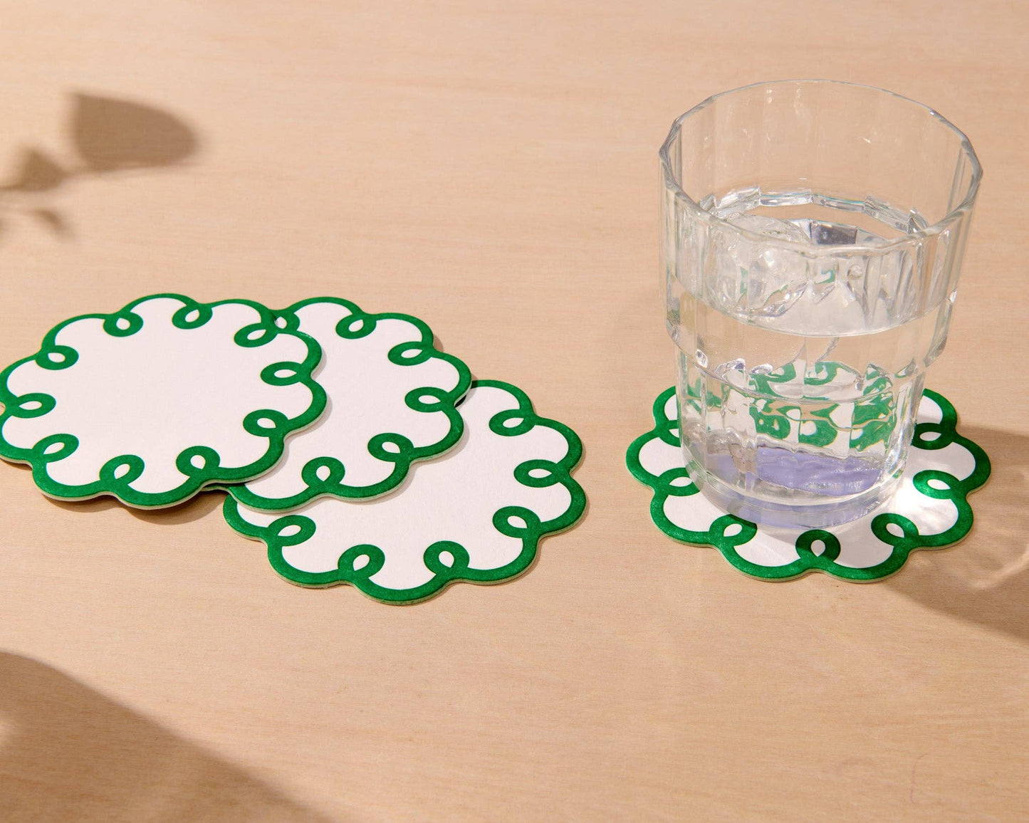 Coquette Scalloped Letterpress Vellum Coasters - Emerald Green (Set of 4) - Made in USA - Stocking stuffer, Holiday, Gift Guide
