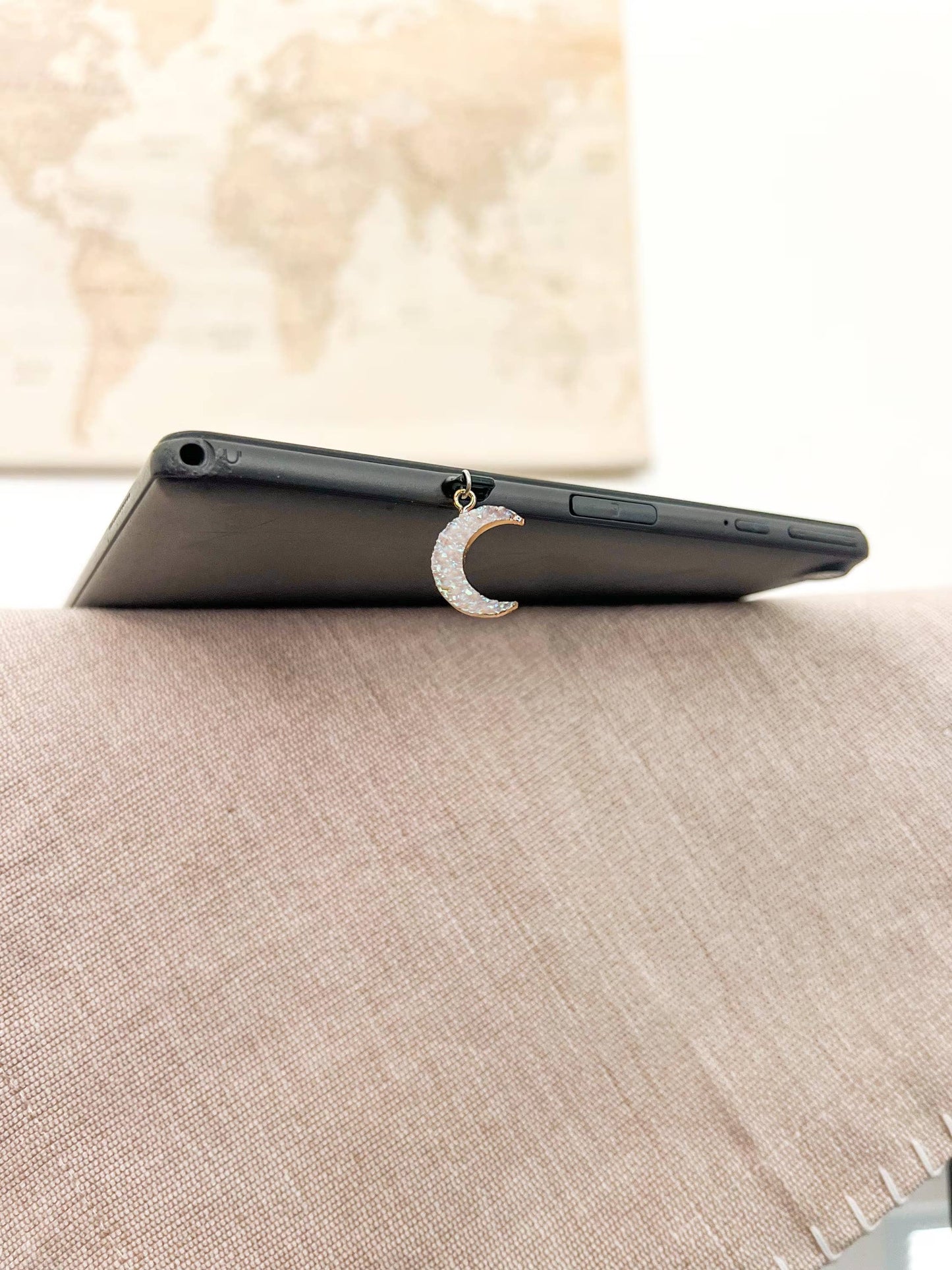 Iridescent Druzy Moon Kindle Charm, USB-C Dust Plug