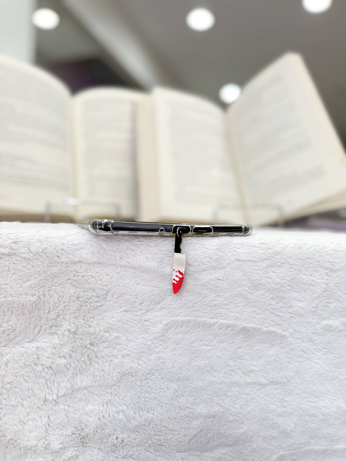 Fake Bloody Knife Kindle Charm, USB-C Dust Plug