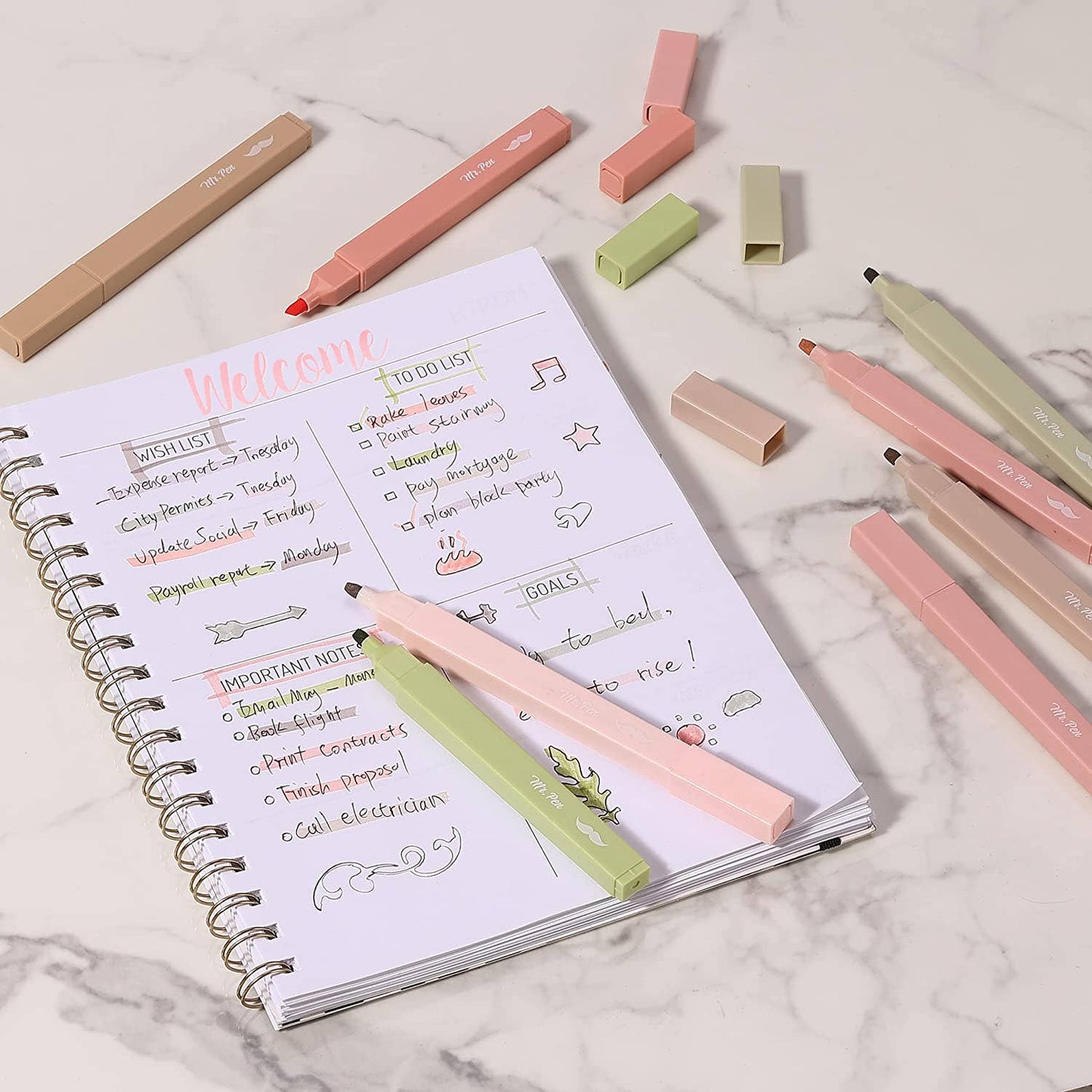 Mr. Pen- Aesthetic Highlighters, 8 pcs, Chisel Tip