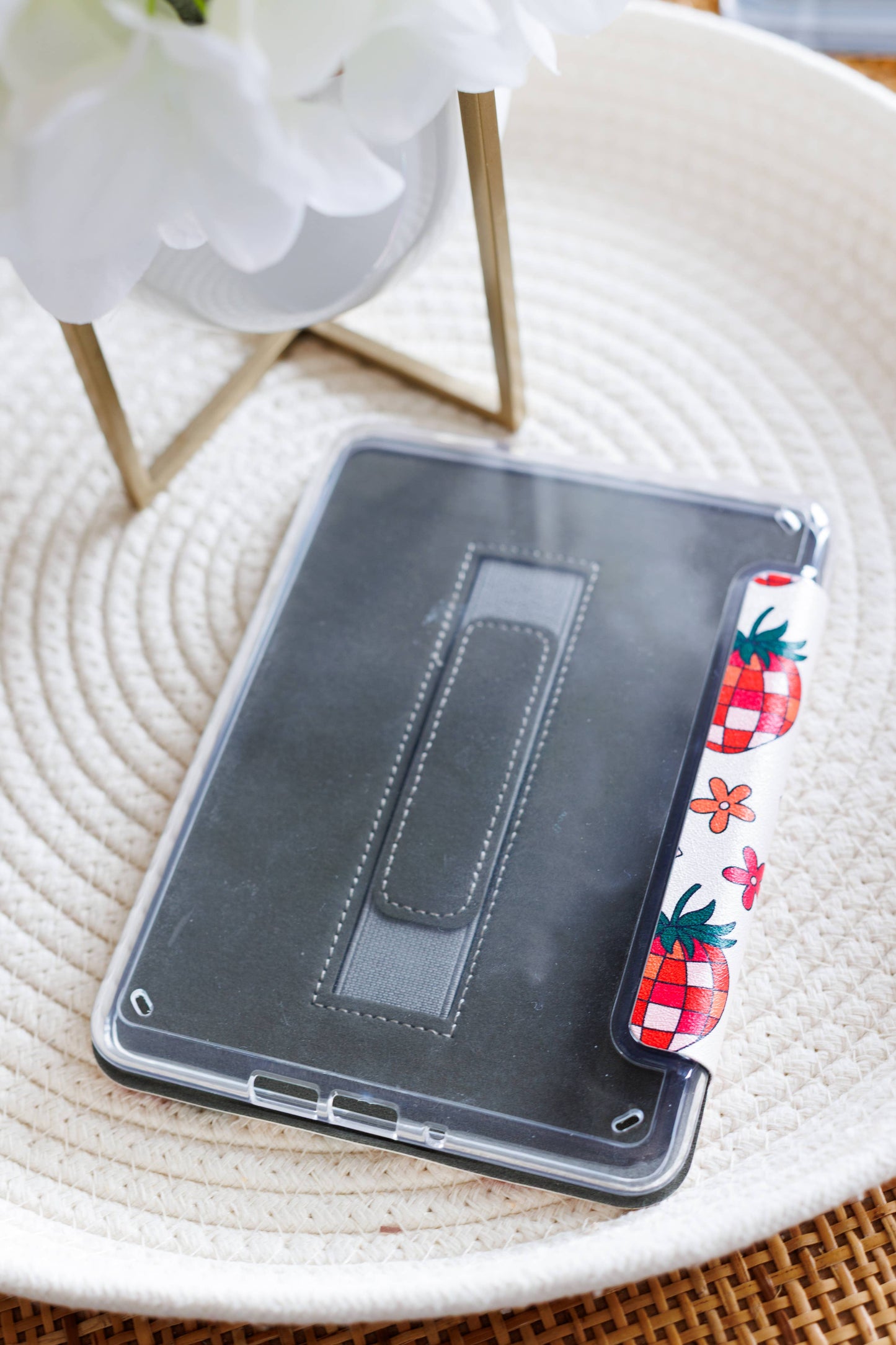 Retro Cherries Clear Back and Handstrap Kindle Case