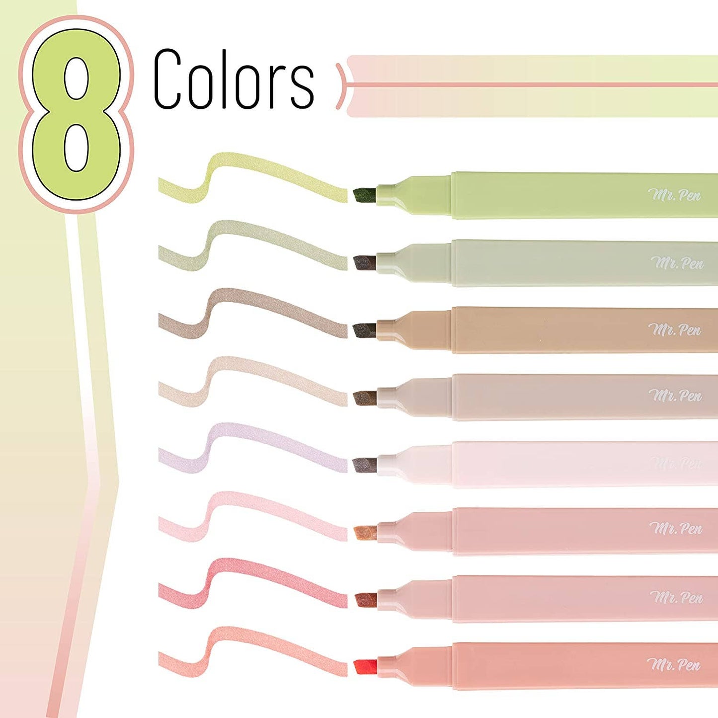 Mr. Pen- Aesthetic Highlighters, 8 pcs, Chisel Tip