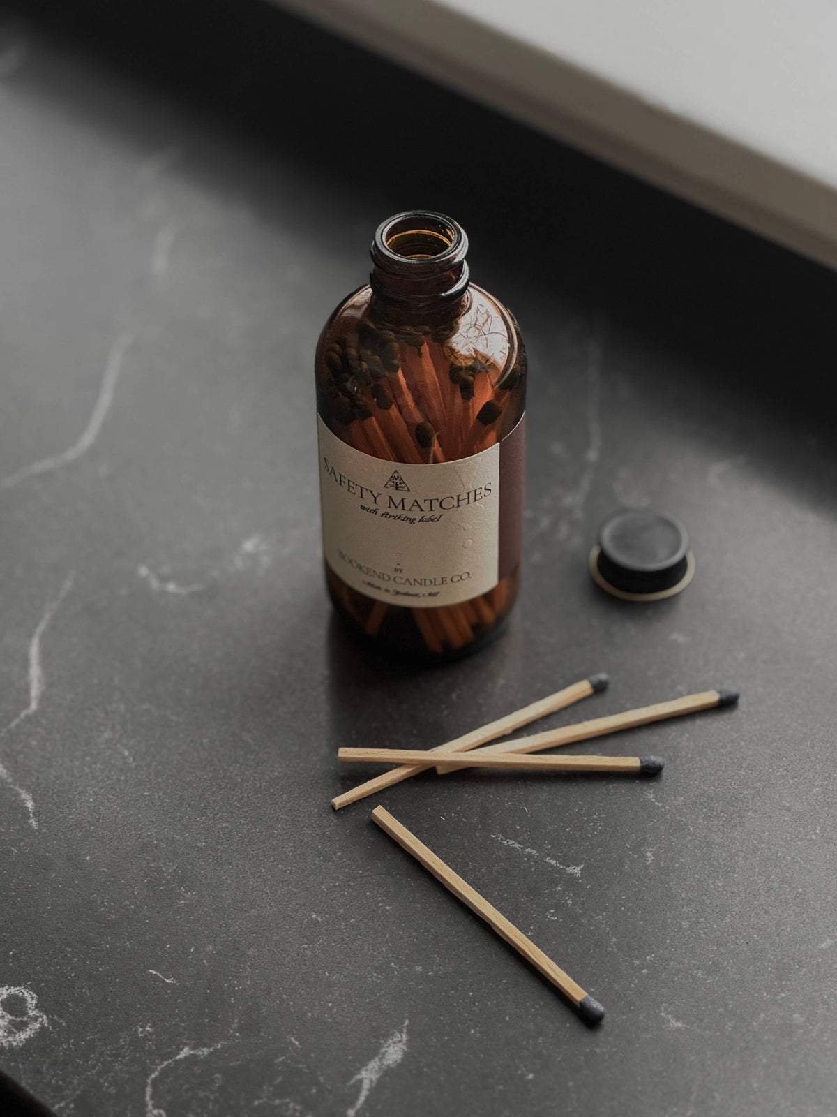 Safety Matches - Unlabeled - Amber Glass Jar with Striker