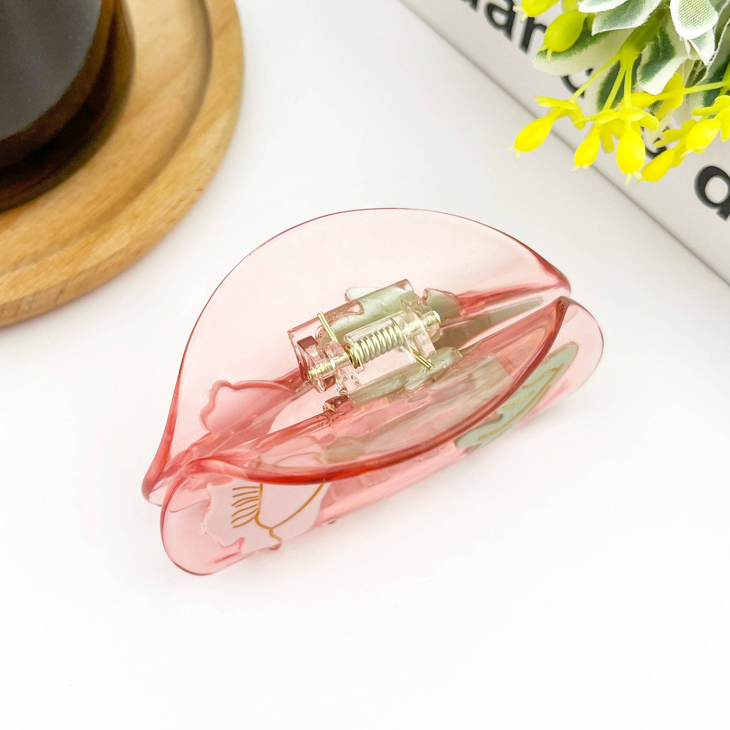 Semi-Circular Floral Hair Clip, Springtime Acetate Claw Clip