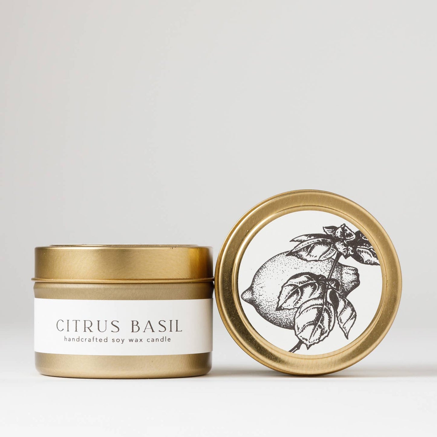 Citrus Basil : Tin Soy Candle ( spring fresh )