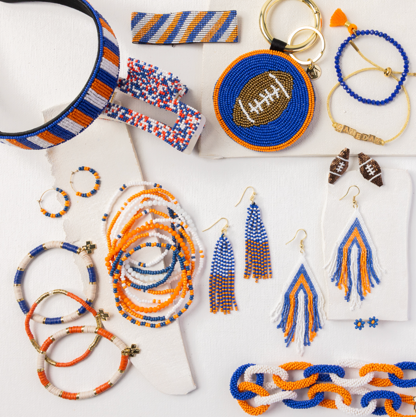Lola Game Day Confetti Beaded Hair Claw Clip Blue and Orange Wholesale