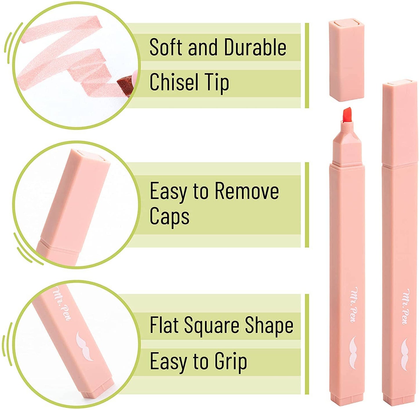 Mr. Pen- Aesthetic Highlighters, 8 pcs, Chisel Tip