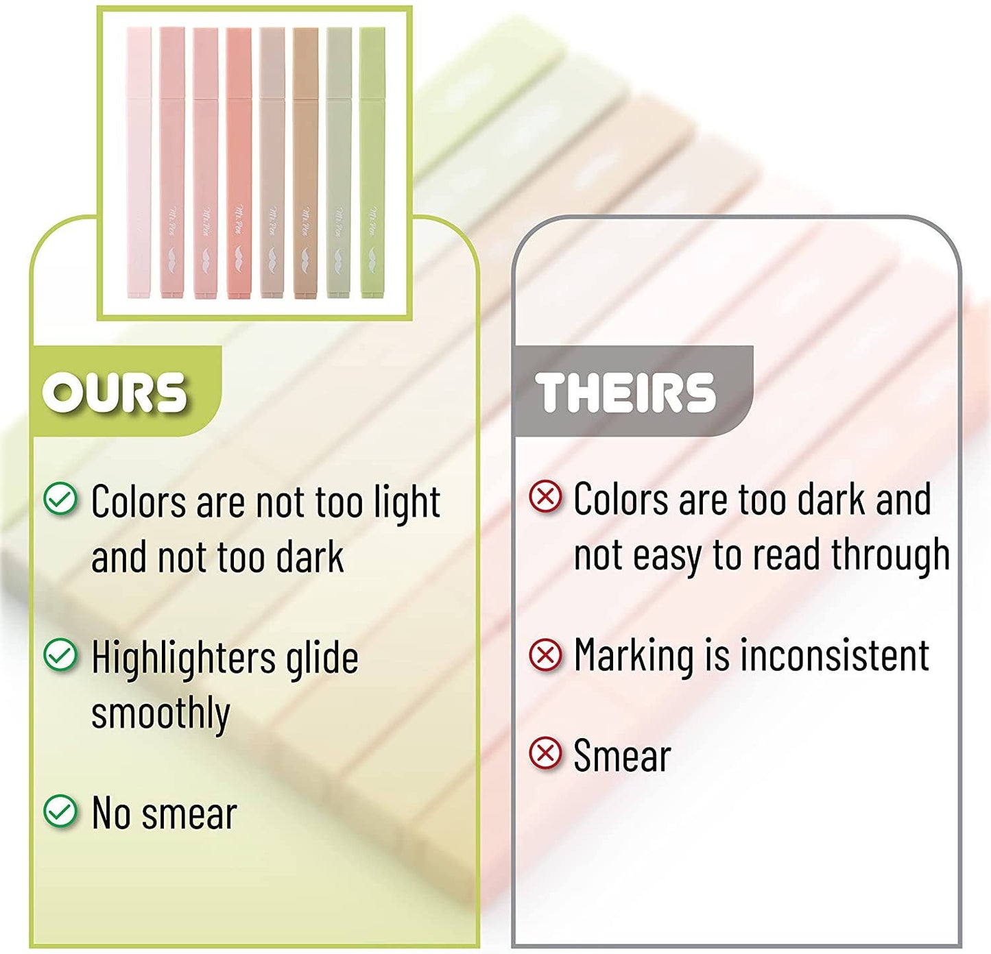 Mr. Pen- Aesthetic Highlighters, 8 pcs, Chisel Tip
