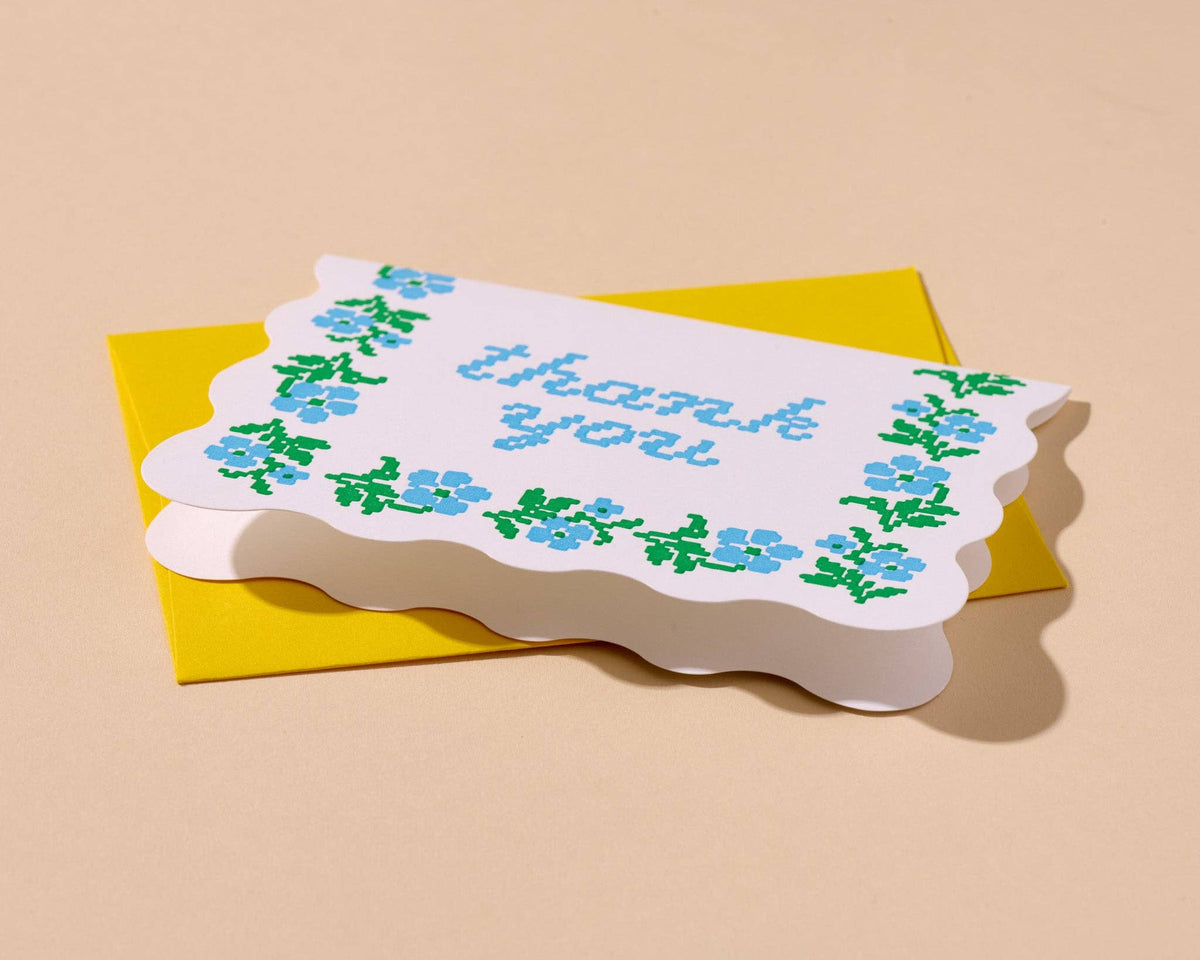 Letterpress Thank You Notecard Set—Floral Cross Stitch