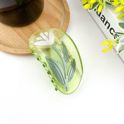 Semi-Circular Floral Hair Clip, Springtime Acetate Claw Clip