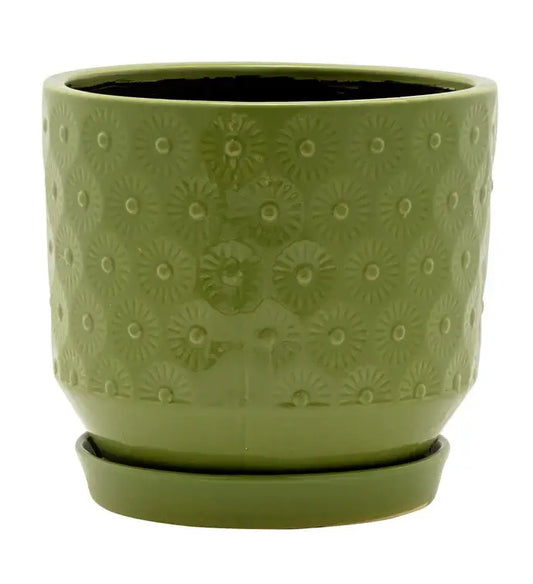 Olive Green Planter with Embossed Sunburst   Item #14612
