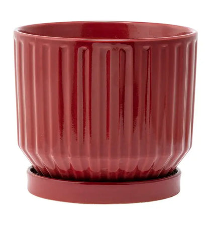 Burgundy Ribbed Planter with Saucer Item #14935
