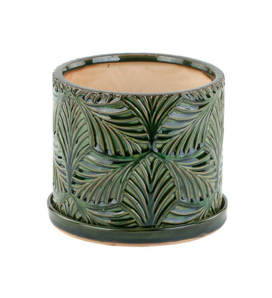 6in Green Leaf Planter with Saucer Item # 13430