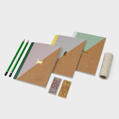 Cat Notebook - Screen-printed pack of 3 ruled pocketbooks