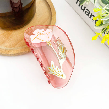 Semi-Circular Floral Hair Clip, Springtime Acetate Claw Clip