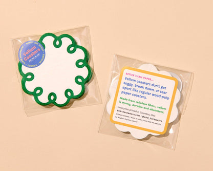 Coquette Scalloped Letterpress Vellum Coasters - Emerald Green (Set of 4) - Made in USA - Stocking stuffer, Holiday, Gift Guide