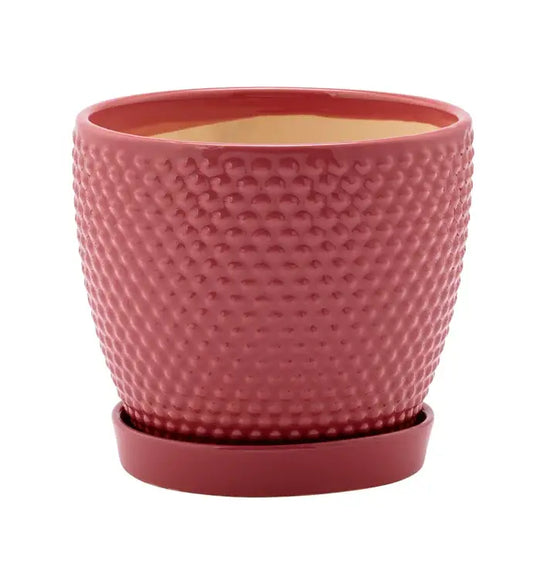 4.5" Pink Hobnail Planter Pot with Saucer Item #17300