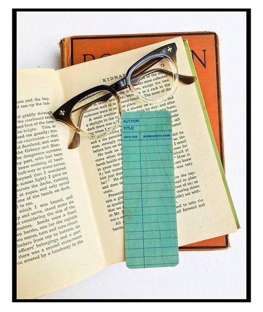 Blue Library Card Bookmark