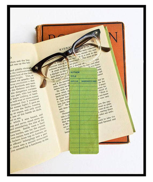 Green Library Card Bookmark