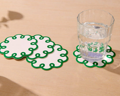 Coquette Scalloped Letterpress Vellum Coasters - Emerald Green (Set of 4) - Made in USA - Stocking stuffer, Holiday, Gift Guide