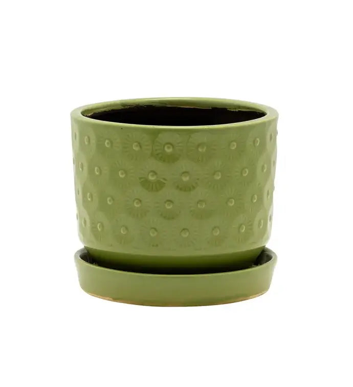 Green Embossed Circle Planter with Saucer Item #14610