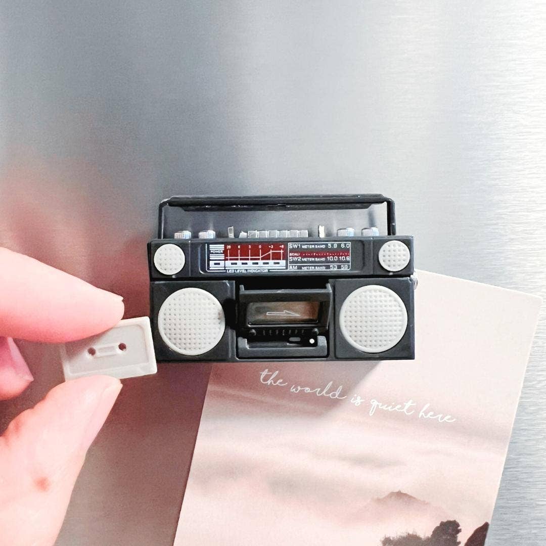 Retro Mini Cassette Tape Player Fridge Magnet_Black