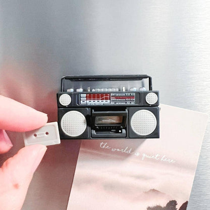 Retro Mini Cassette Tape Player Fridge Magnet_Black