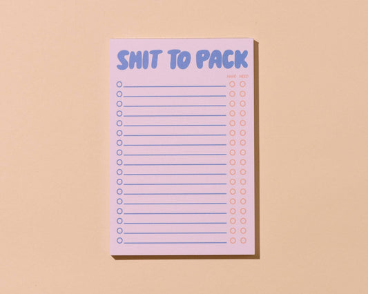 Shit To Pack 50 page Notepad - Vacation Planner,  - Stocking stuffer, Holiday, Gift Guide
