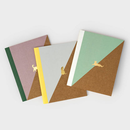 Cat Notebook - Screen-printed pack of 3 ruled pocketbooks