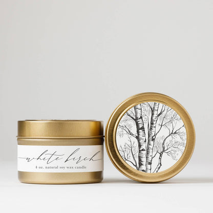 White Birch : Tin Soy Candle  ( fall cozy winter tree )  
