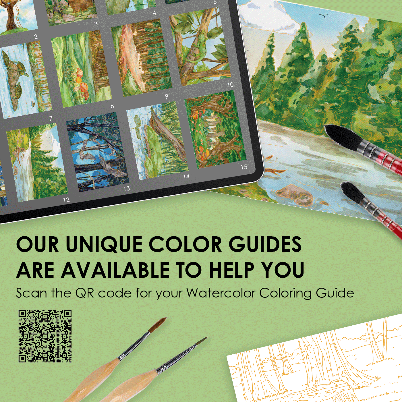 15 Sheets 140LB Forest-Themed Watercolor Coloring Book