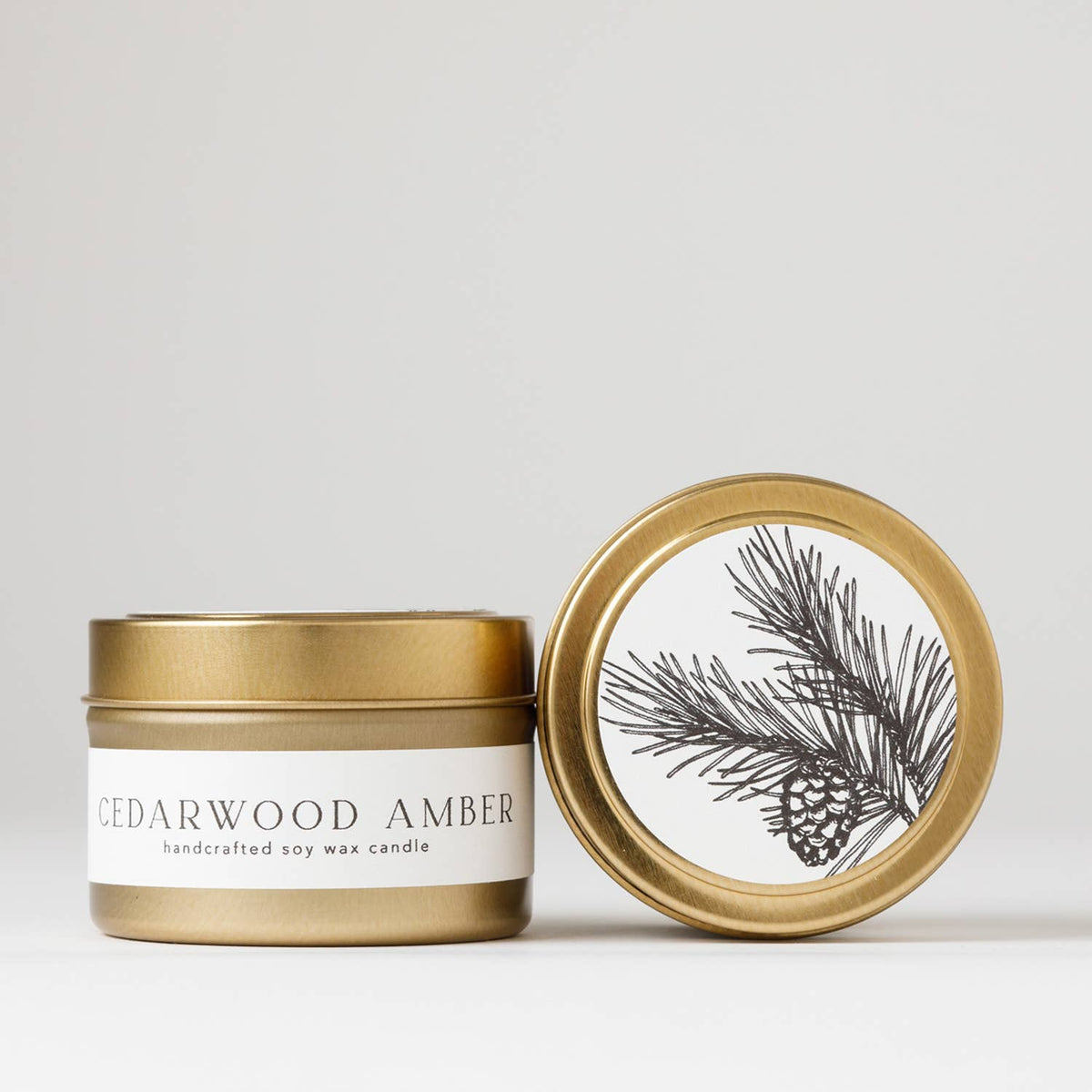 Cedarwood Amber Tin Soy Candle | fall masculine cozy woodsy