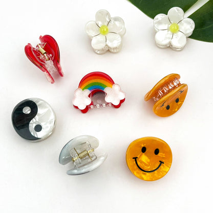 Mini Smiley Face Hair Claw Clip, Cute Floral Hair Clip