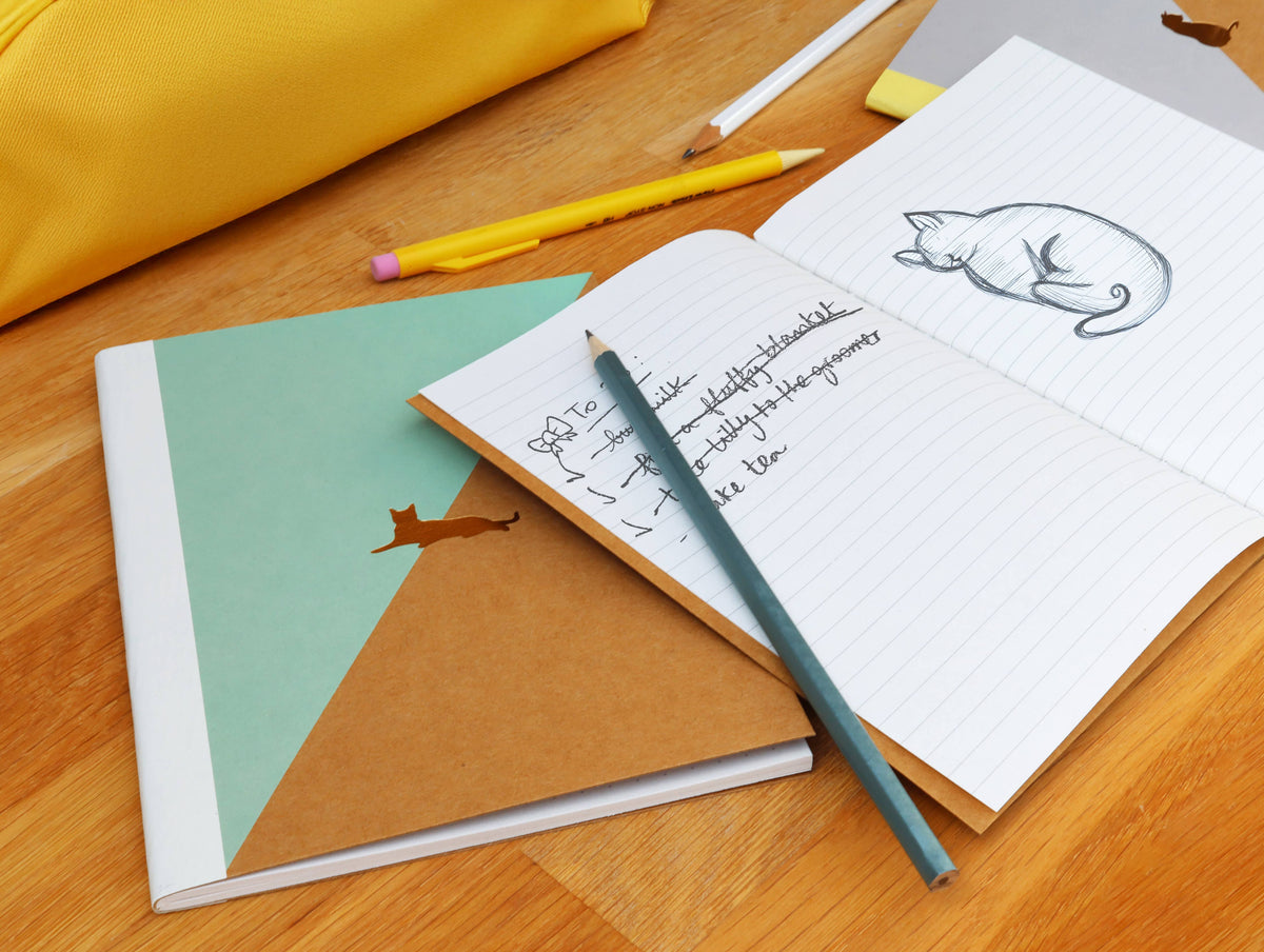 Cat Notebook - Screen-printed pack of 3 ruled pocketbooks
