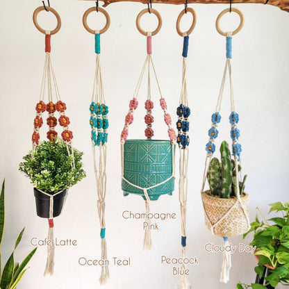 Floral Daisy Plant Hanger, Handmade Macrame Plant Accessory