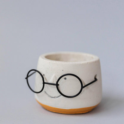"Face With Glasses" Flower Pot, Small