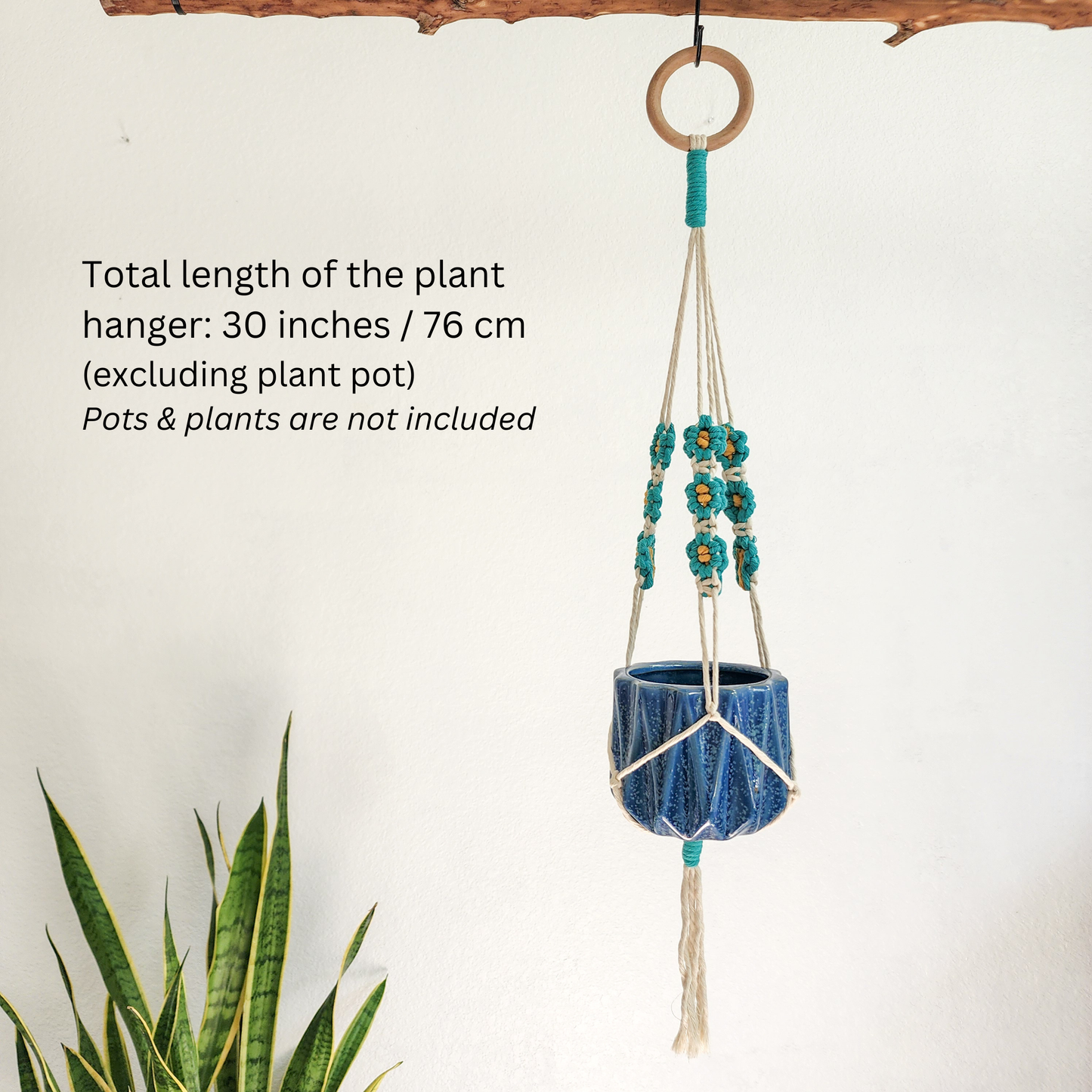 Floral Daisy Plant Hanger, Handmade Macrame Plant Accessory
