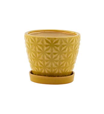 4.5in Yellow Planter Pot w/ Saucer Item # 14230