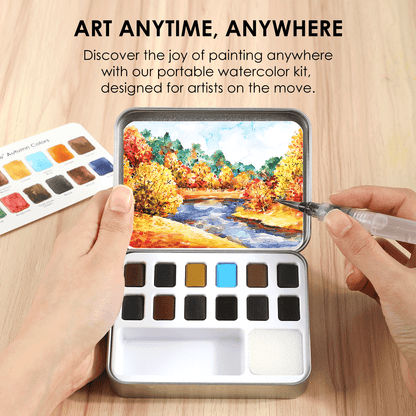 Watercolor Pocket Set Of 12 With Brush - Autumn Colors