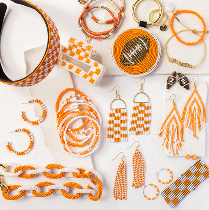 Lola Game Day Checked Beaded Hair Claw Clip Orange and White Wholesale