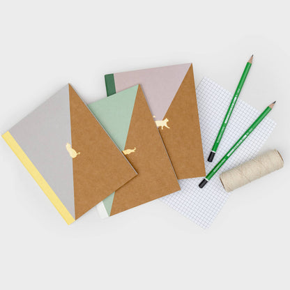 Cat Notebook - Screen-printed pack of 3 ruled pocketbooks