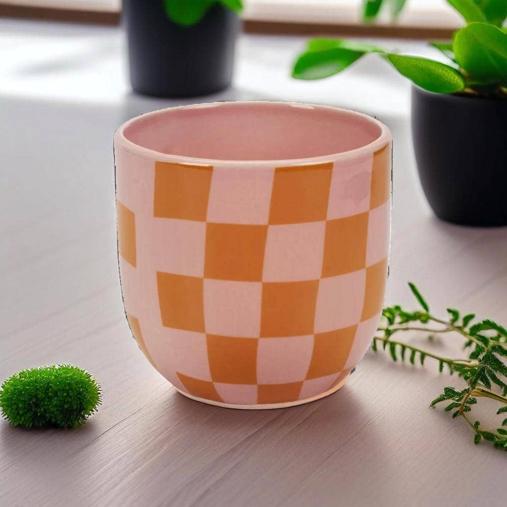 Truu Design 4.5"D  Checkered Print Ceramic Planters/PlantPot