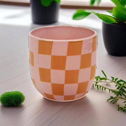 Truu Design 4.5"D  Checkered Print Ceramic Planters/PlantPot