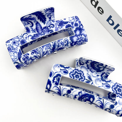 Blue and White Porcelain Pattern Hair Claw Clip