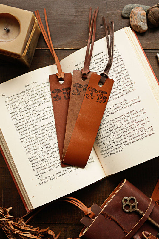Leather Bookmark - Mushrooms