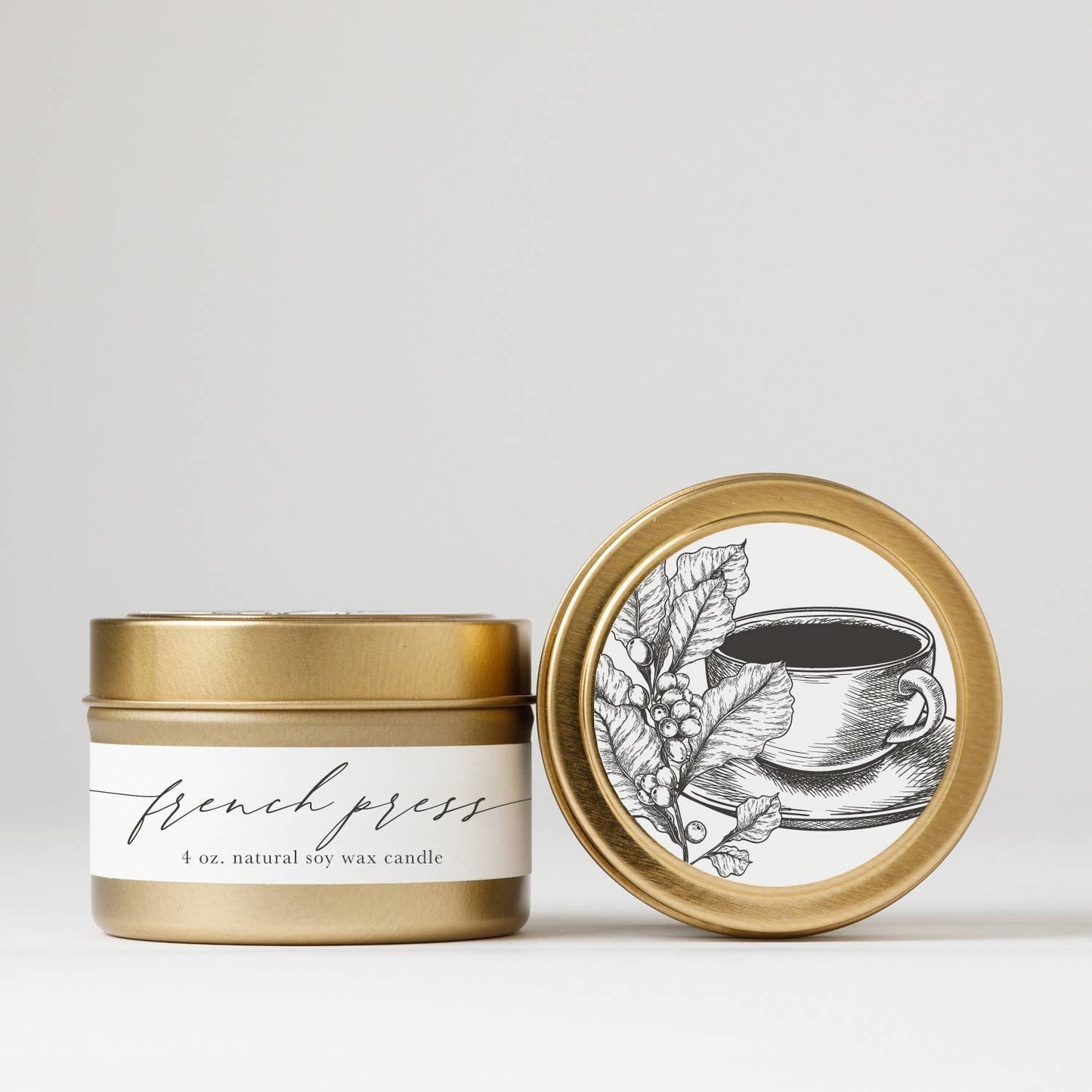 French Press : Tin Soy Candle  ( fall autumn winter coffee )