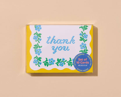 Letterpress Thank You Notecard Set—Floral Cross Stitch
