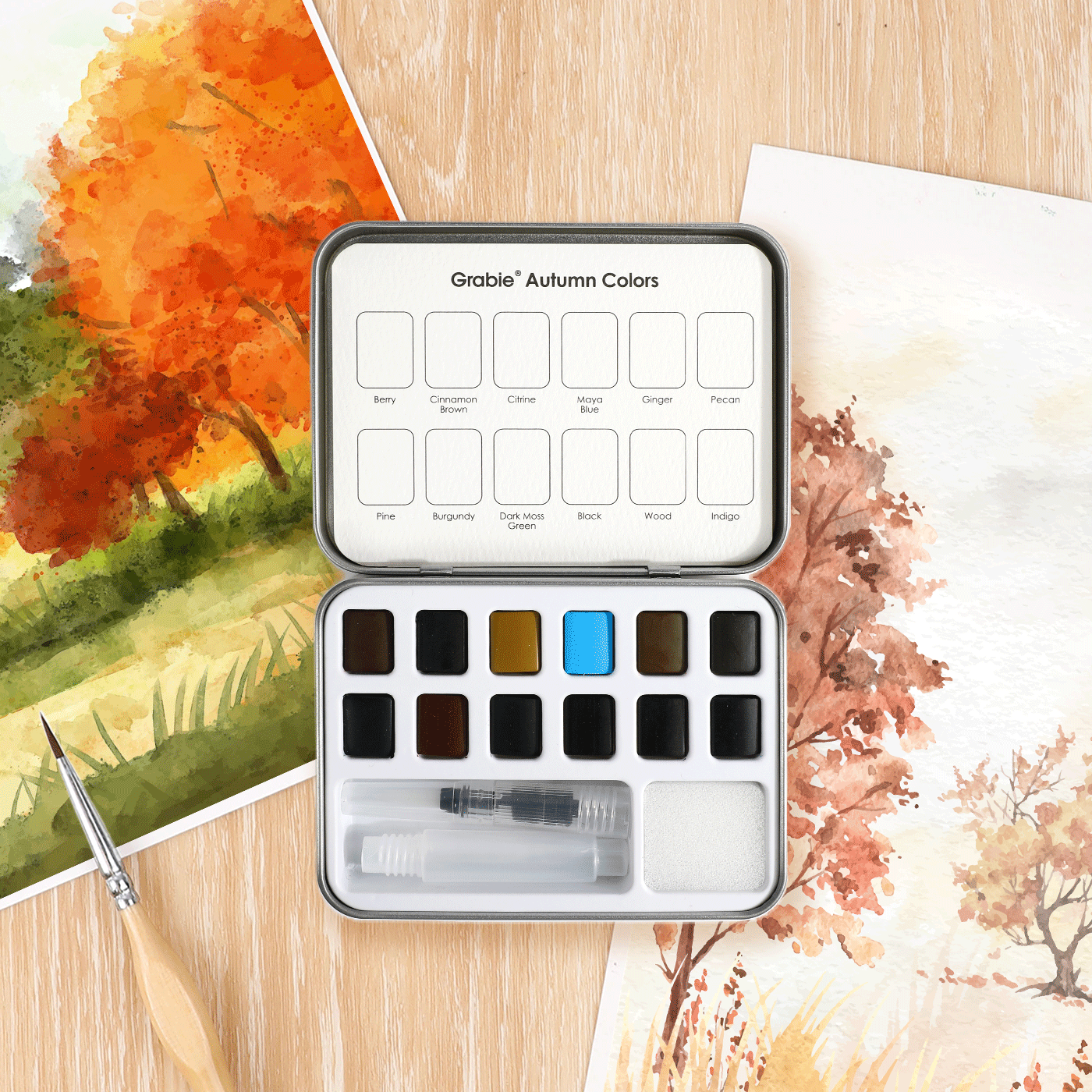Watercolor Pocket Set Of 12 With Brush - Autumn Colors