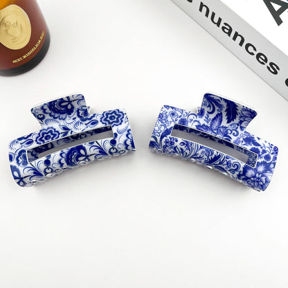 Blue and White Porcelain Pattern Hair Claw Clip